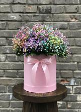 Цветочная композиция из Гипсофила и Розы в шляпной коробке в Богословке Пензенской области