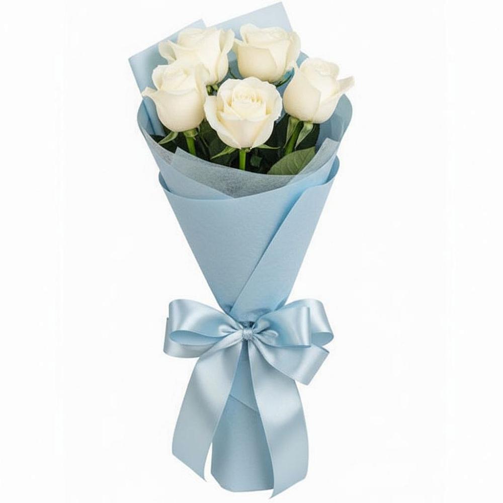 Букет 5 Белых роз Проуд в Богословке Пензенской области
