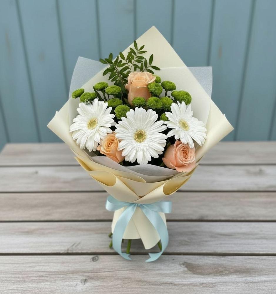 Букет цветов из: Герберы, Розы и Хризантемы в Богословке Пензенской области