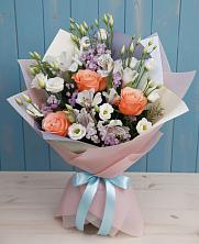 Букет цветов из:  Лизиантусы, Розы, Альстромерии и Гипсофила в Богословке Пензенской области