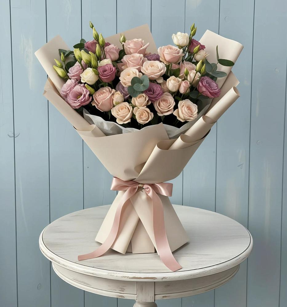 Букет цветов из: Розы и Лизиантусы в Богословке Пензенской области