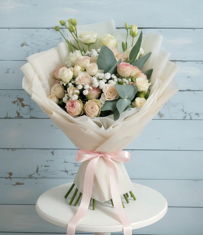 Букет цветов из: Розы и Лизиантусы в Богословке Пензенской области