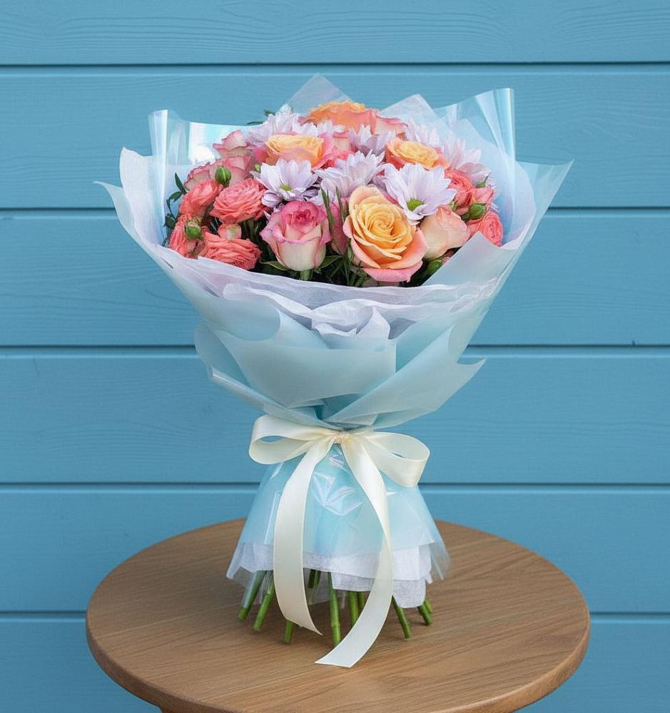 Букет цветов из: Хризантемы и Розы в Богословке Пензенской области