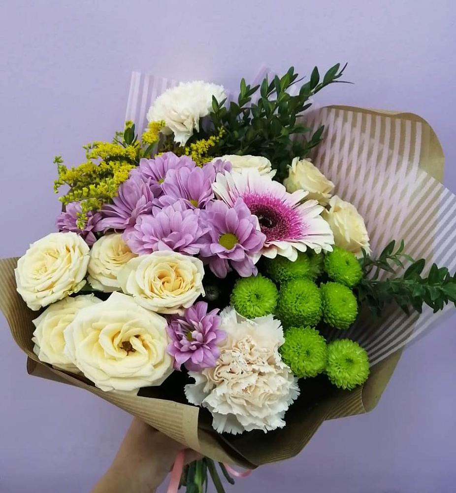 Букет цветов из: Хризантемы, Розы, Гвоздики и Герберы в Богословке Пензенской области