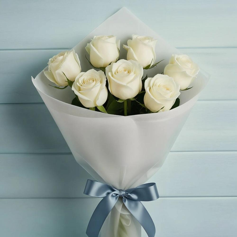 Букет 7 Белых роз Эдлесс Лав в Богословке Пензенской области