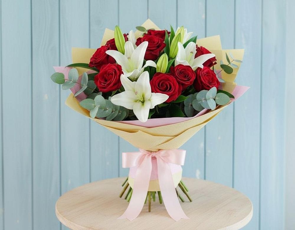 Букет цветов из: Лилии и Розы в Богословке Пензенской области